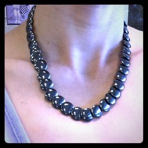 HEMATITE STONE DISK COIN NECKLACE. 17 INCHES